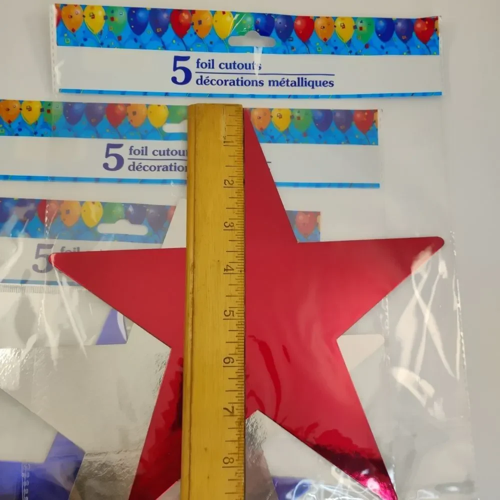 USA Star Foil Cutouts Red Blue Silver Lot total of 15 Stars Patriotic NWT
